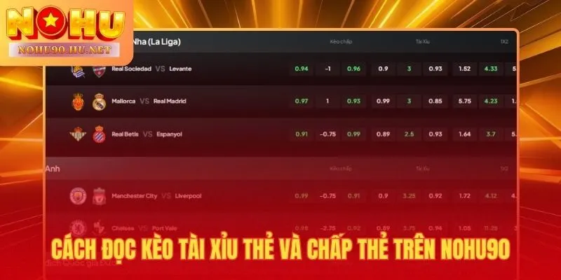 Đọc bảng kèo thẻ phạt Nohu90 qua hai dạng tài xỉu và chấp thẻ